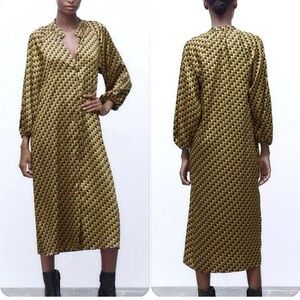 Zara Brown and Gold Long Sleeve Button Down Dress/ Kimono